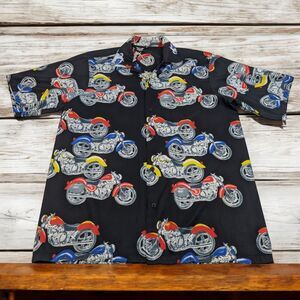 American‎ Biker Hawaiian Shirt Mens XL Black Button Up Motorcycle Bike
